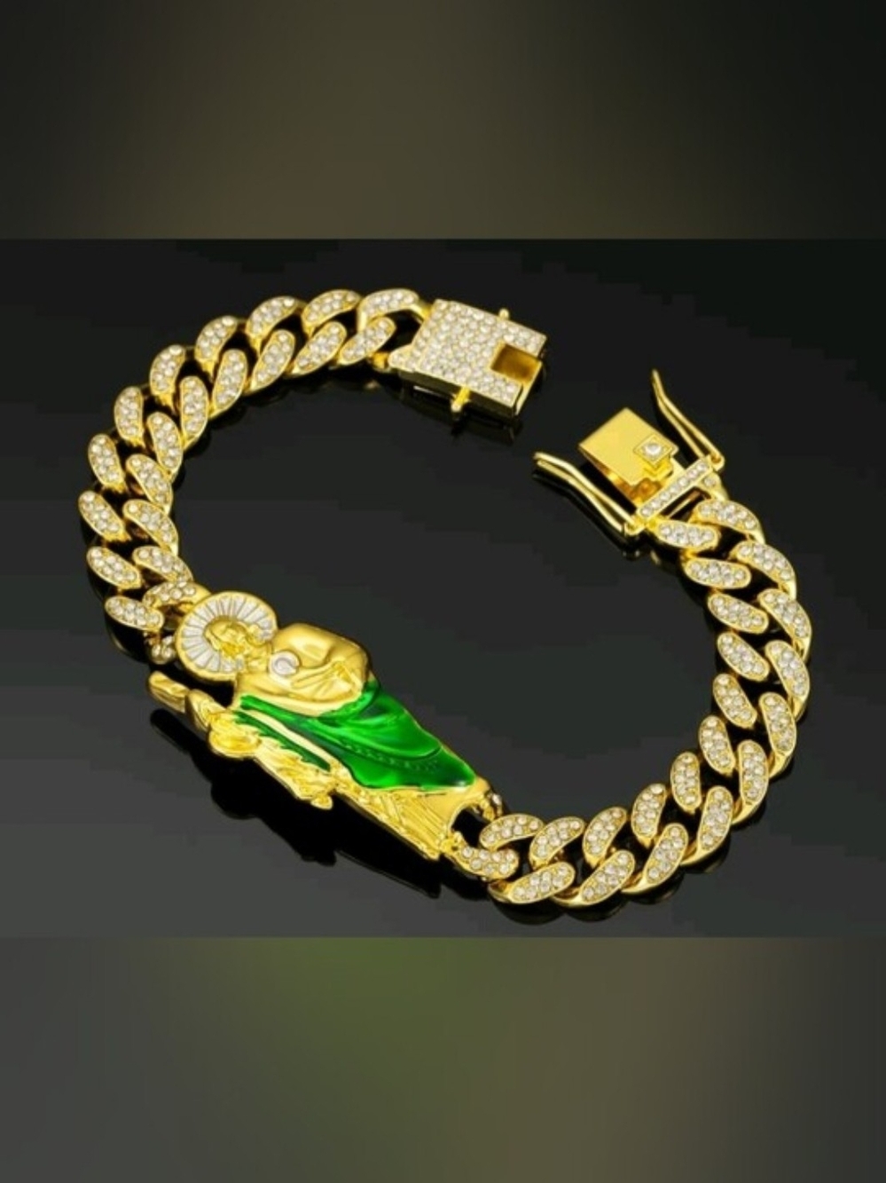 Gold Iced-Out Miami Cuban link Saint Jude  bracelet. Brand New & Solid. UNISEX